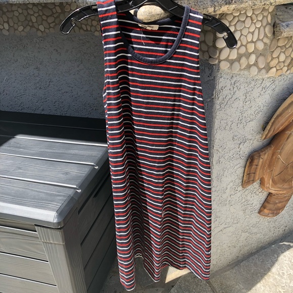 blue and white striped cotton dress